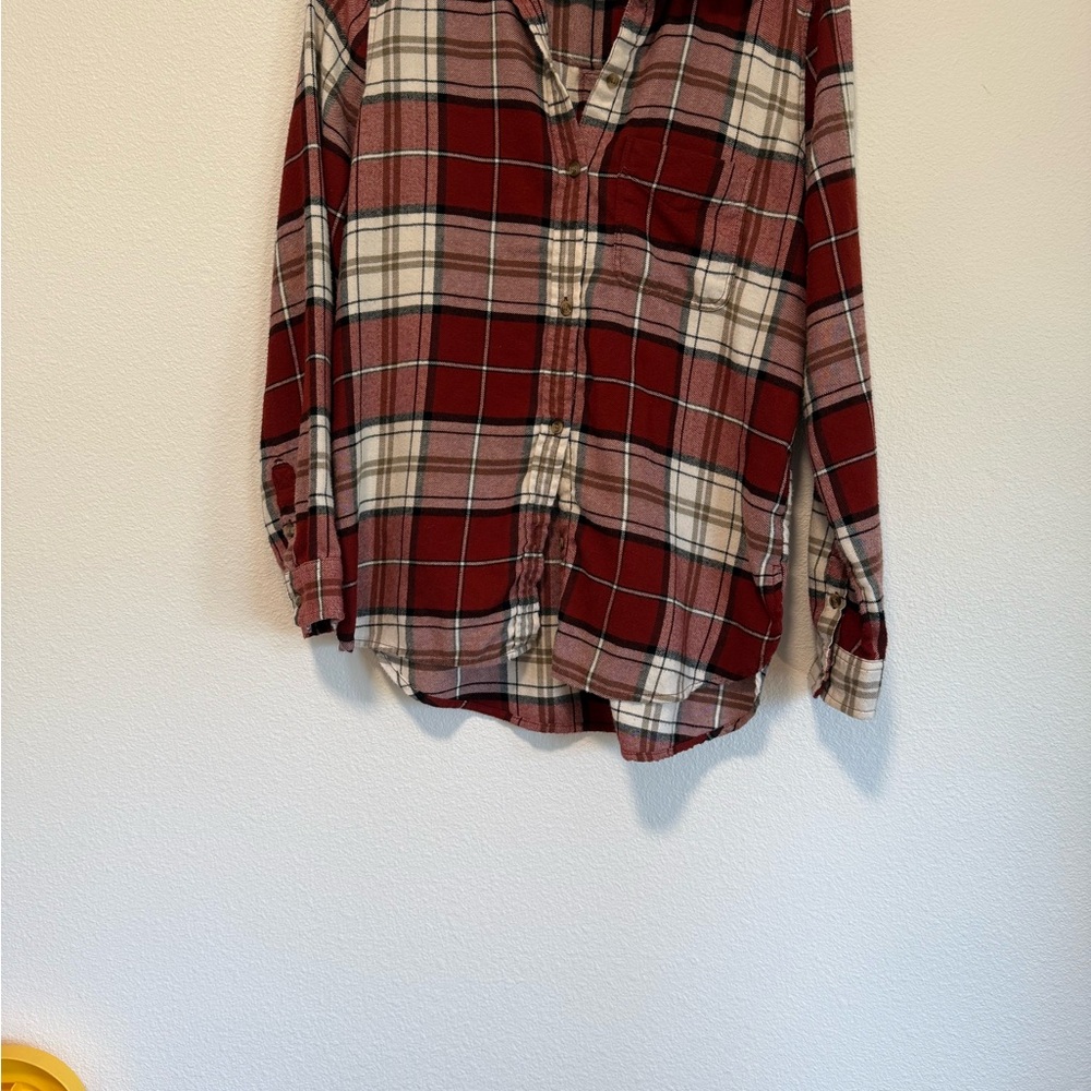 American Eagle Outfitters Burgundy and White Checkered Shirt